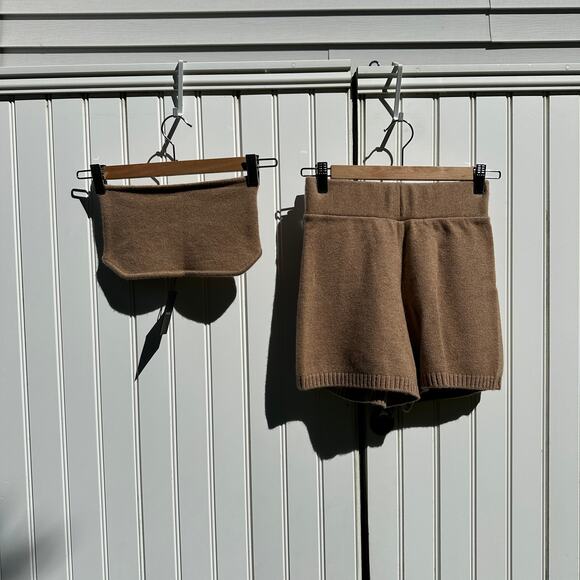 Lisa Yang Winnie Shorts Size 0 XS & Selah Bandeau Bra Size 1 S / M Walnut Camel - Picture 5 of 16
